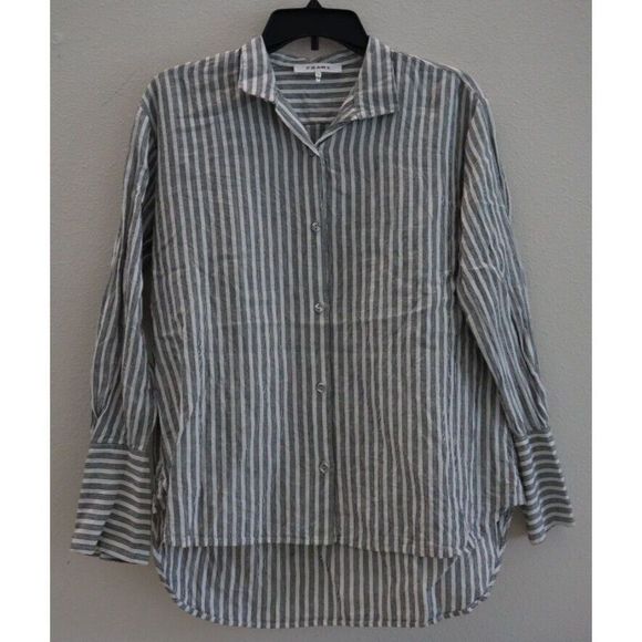 Frame LWSH1084 Women's Sz XS Off White Multi Striped Clean Collared Shirt $275 - Picture 1 of 6